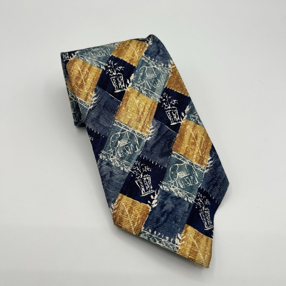 Ermenegildo Zegna Silk Tie Blue Gold Geometric Abstract Made in Italy 3.75"